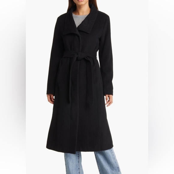 NWT Cole Haan Signature Slick Belted Long Coat Wool Blend Zip Snap Size 6 - Picture 2 of 16